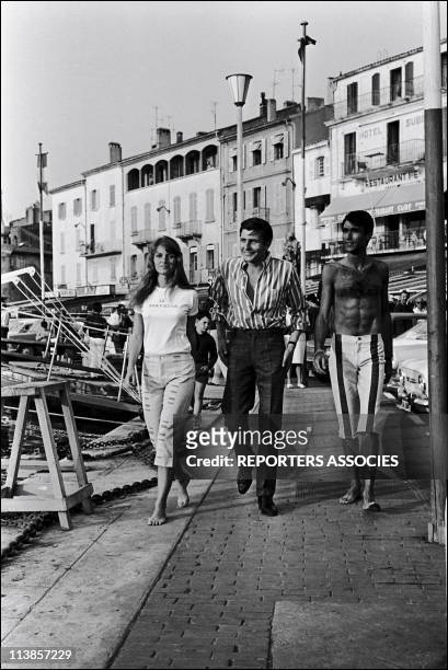 Mijanou Bardot with husband and Gunther Sachsin Saint Tropez in 1965