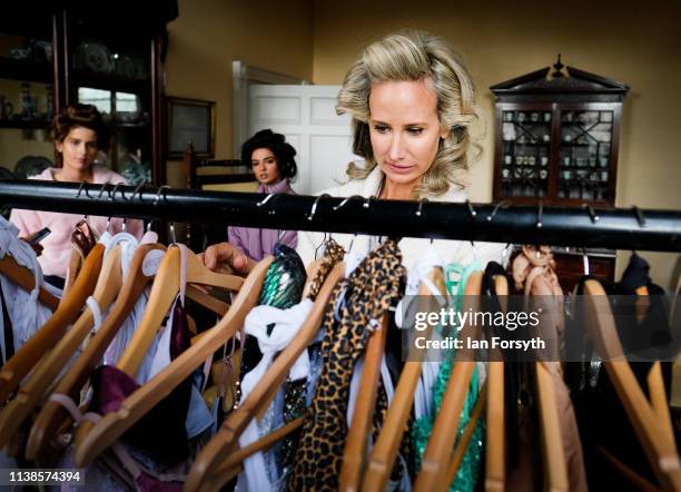 Lady Victoria Hervey arranges her new collection of swim wear, Ladyship Swim at York Mansion House during York Fashion Week on March 26, 2019 in...