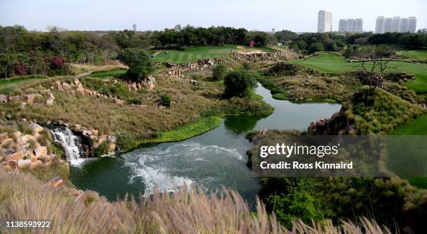 General view of holes 16 and 17 during the pro-am event prior to the Hero Indian Open at the DLF Golf & Country Club on March 27, 2019 in New Delhi,...