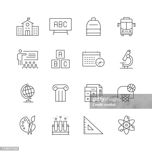 school related - set of thin line vector icons - course catalog stock illustrations