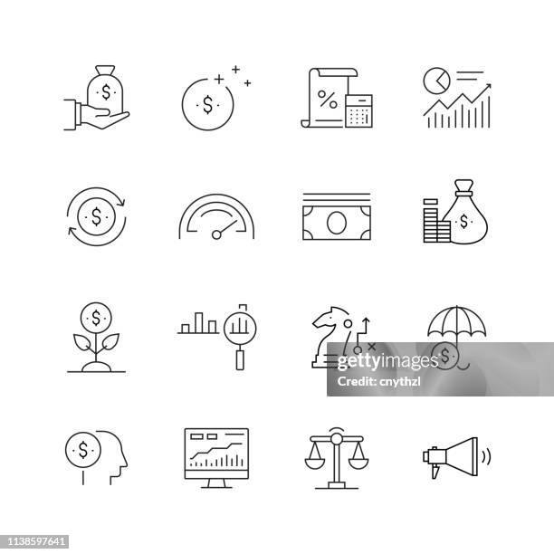 return on investment - set of thin line vector icons - interest rate stock illustrations