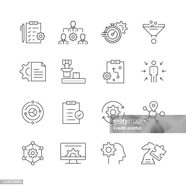 illustrazioni stock, clip art, cartoni animati e icone di tendenza di gestione del prodotto - set di icone vettoriali a linea sottile - finanza ed economia