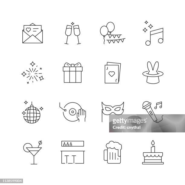 party and event related - set of thin line vector icons - life events icon stock illustrations