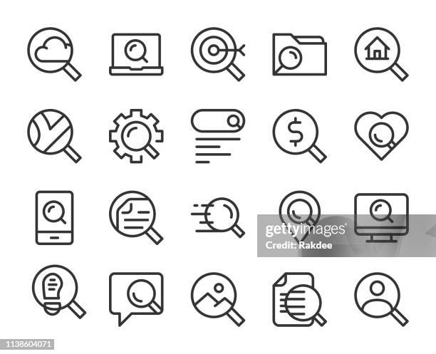 ilustraciones, imágenes clip art, dibujos animados e iconos de stock de búsqueda de conceptos-iconos de línea - tracking