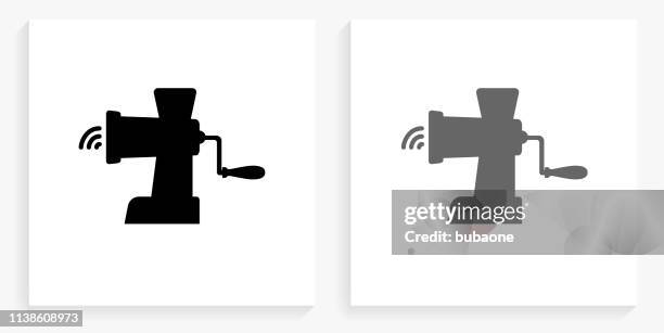meat grinder black and white square icon - meat grinder stock illustrations