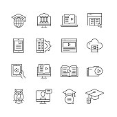 E-Learning Related - Set of Thin Line Vector Icons