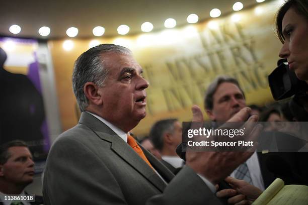 Transportation Secretary Ray LaHood speaks to the media on May 9, 2011 at Penn Station in New York City. Secretary LaHood announced that the U.S....