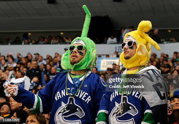 Vancouver Canucks fans watch the game between the Vancouver Canucks and the Nashville Predators in Game Five of the Western Conference Semifinal...