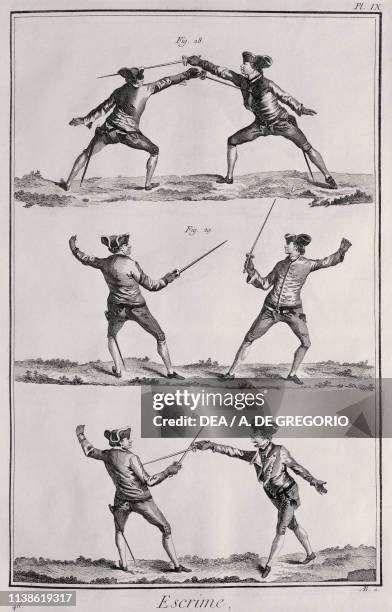 Fencing actions, engraving from L'Encyclopedie by Denis Diderot and Jean-Baptiste Le Rond d'Alembert, 1751-1772.