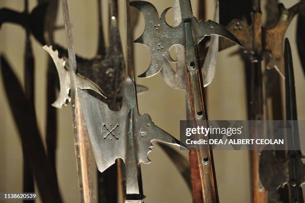 Halberds in the Castelnaud Castle Museum, Castelnaud-la-Chapelle, New Aquitaine, France.