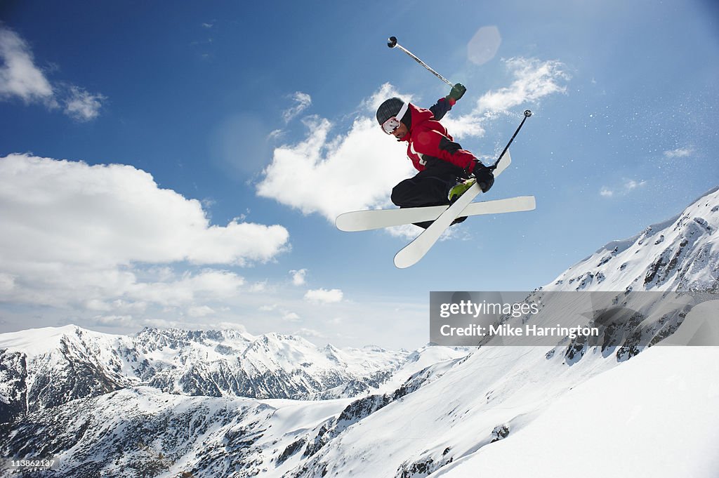 Male Skier Jumping Off Bansko Cornice