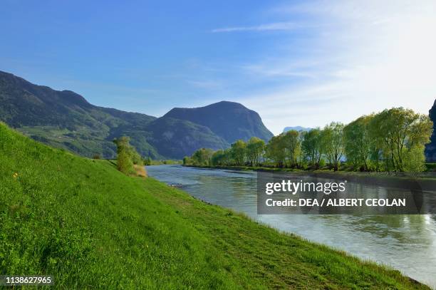 Adige river in Salurn, Trentino-Alto Adige, Italy.