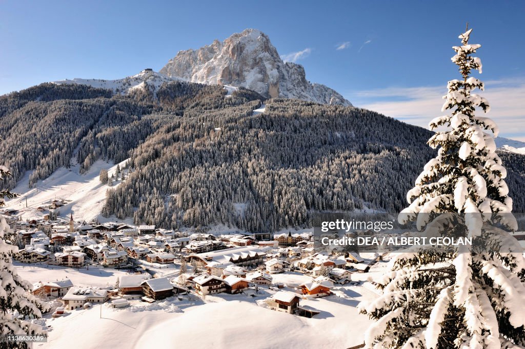 View of Selva under snow, Val Gardena