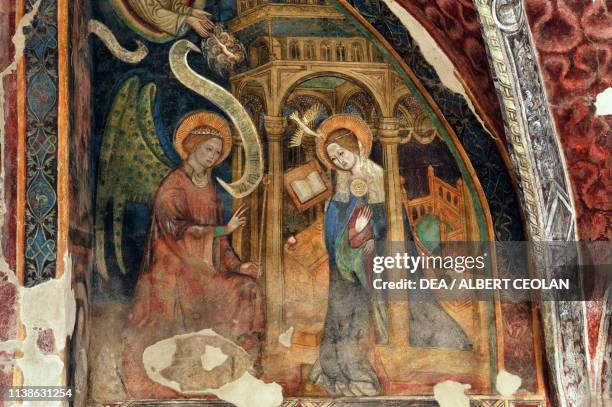 Annunciation, fresco on the cloister vaults, cathedral of Saint Mary of the Assumption and Saint Cassian, Brixen, Eisack Valley, Trentino-Alto Adige,...