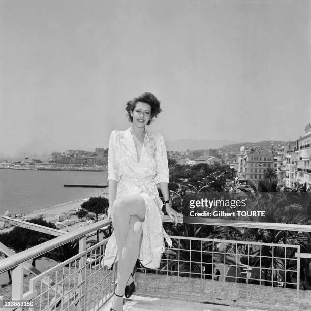 Sylvia Kristel at Cannes Film Festival in 1974 in Cannes, France.