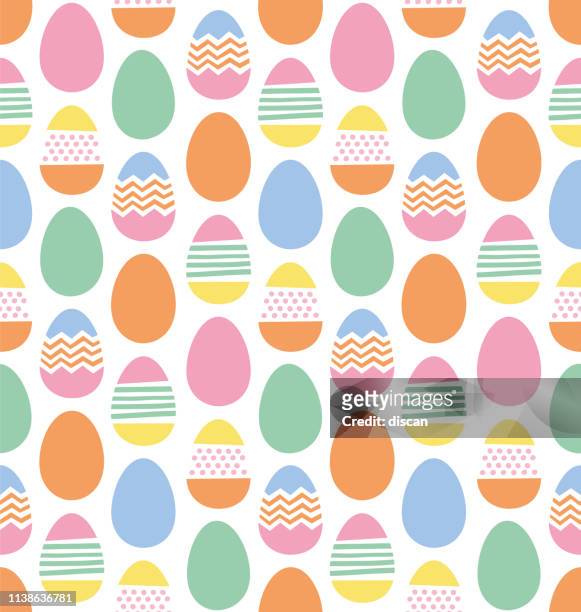 happy easter eggs seamless pattern - easter egg stock illustrations