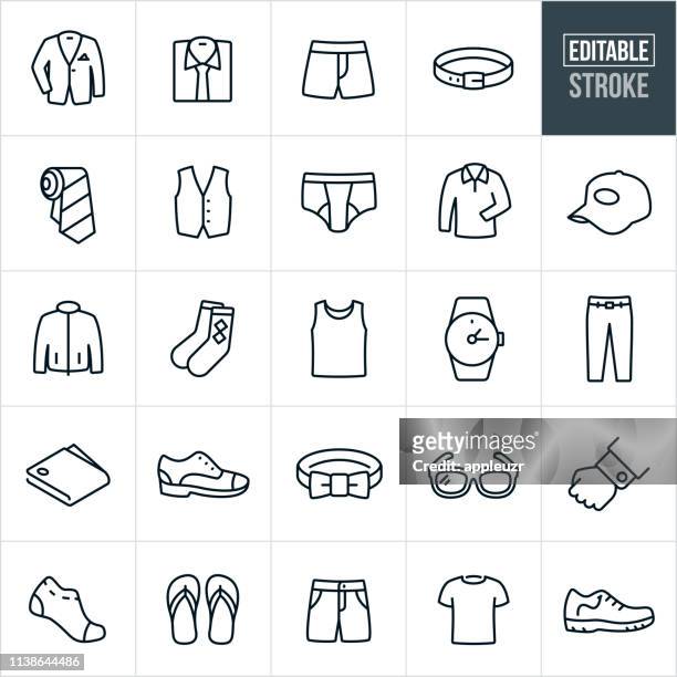 herrenkleidung thin line icons-bearbeitbare stroke - menswear stock-grafiken, -clipart, -cartoons und -symbole