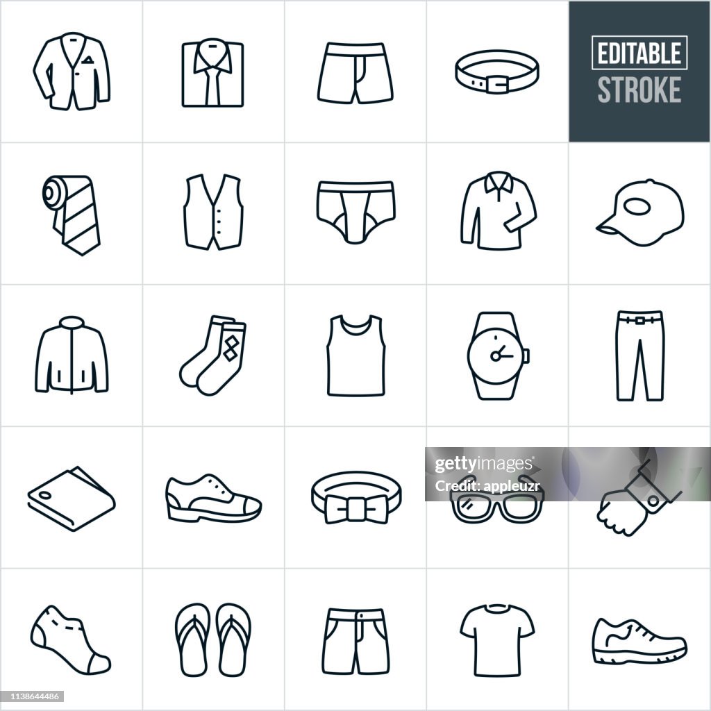 Men's Clothing Thin Line Icons - Editable Stroke