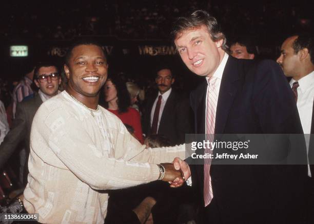 Businessman Donald Trump and promoter Butch Lewis at WrestleMania V at Convention Hall in Atlantic City, New Jersey April 2 1989.