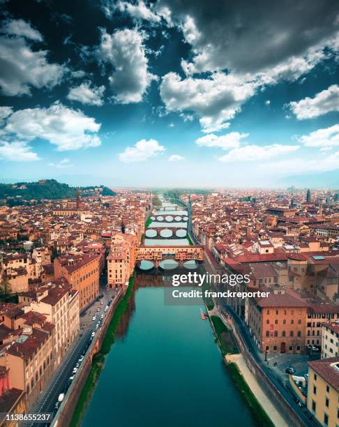 aerial view of ponte vecchio in florence - florence italy stock pictures, royalty-free photos & images