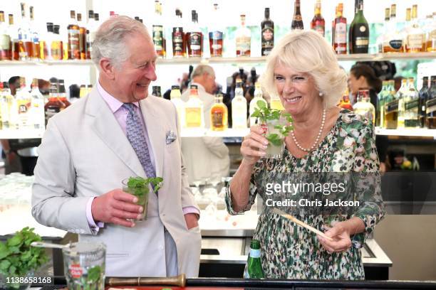 Prince Charles, Prince of Wales and Camilla, Duchess of Cornwall enjoy a mojito as they visit a paladar called Habanera, a privately owned restaurant...