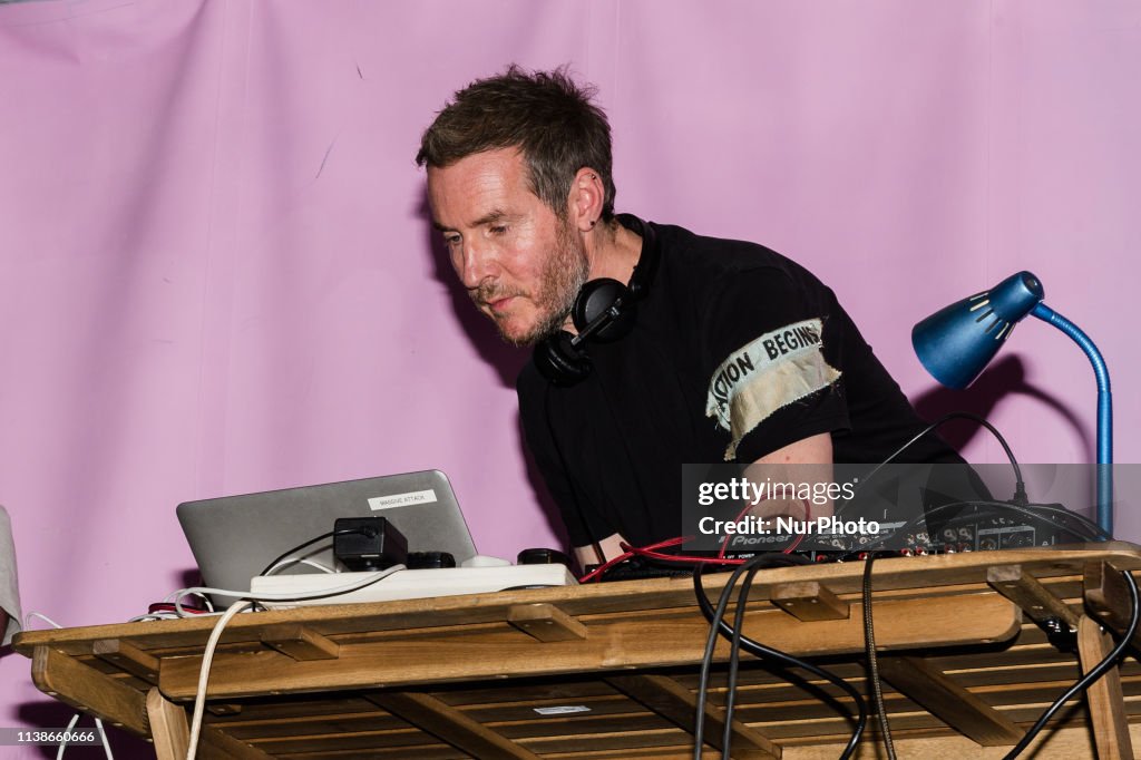 Robert Del Naja DJ's At Extinction Rebellion Rally At Marble Arch In London