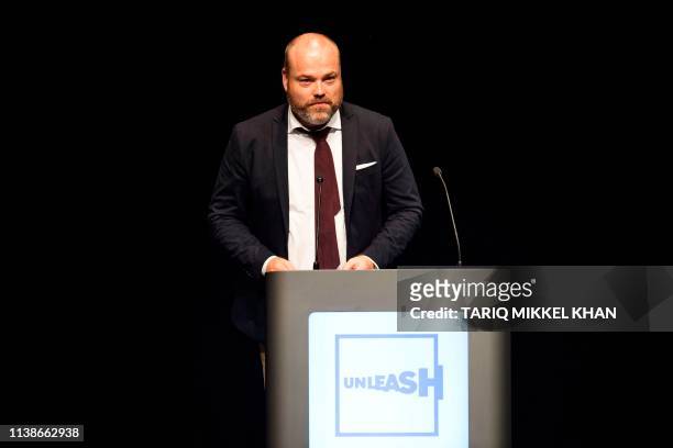 This picture taken on August 21, 2017 shows Bestseller CEO Anders Holch Povlsen during an event in Aarhus, Denmark. - The Bestseller company...