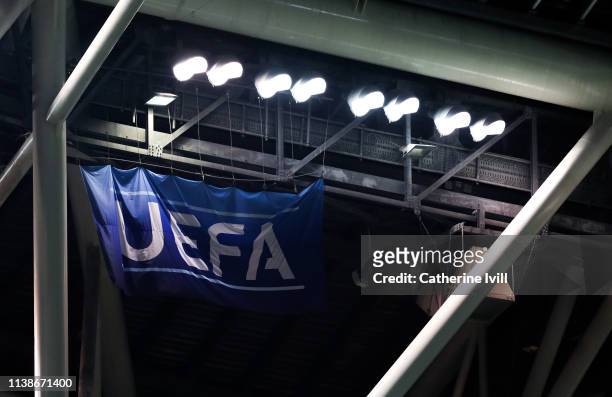 General view of UEFA flag during the 2020 UEFA European Championships group D qualifying match between Republic of Ireland and Georgia at Aviva...