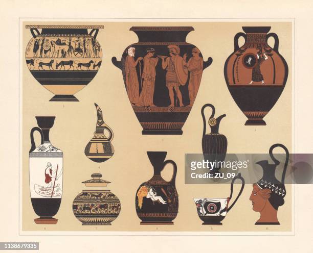 bildbanksillustrationer, clip art samt tecknat material och ikoner med forntida grekiska vaser, kromolithograph, publicerad i 1897 - amfora