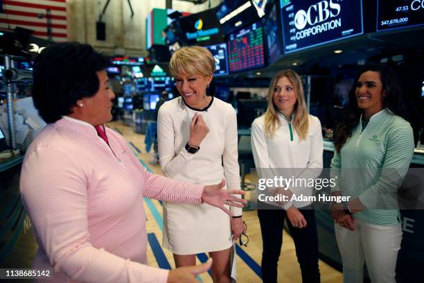 Nancy Lopez, Gerri Willis, Sierra Brooks and Maria Fassi share a laugh with at the New York Stock Exchange for the Augusta National Women's Amateur...