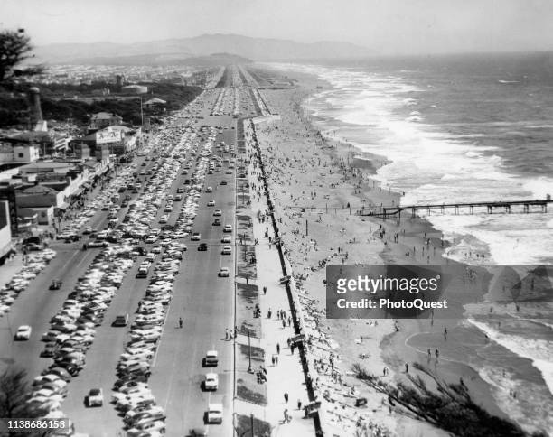 Elevated view along Ocean Beach, San Francisco, California, August 5, 1949. (Photo by Moulin Studios/United States Information...