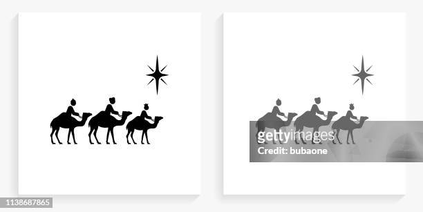 stockillustraties, clipart, cartoons en iconen met drie wijze mannen zwart en wit vierkant icoon - three wise men