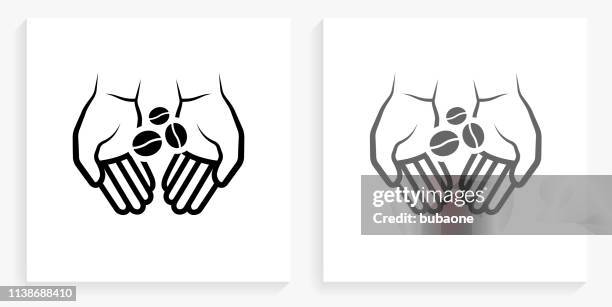 die holding coffee beans black and white square icon - harvest icon stock-grafiken, -clipart, -cartoons und -symbole