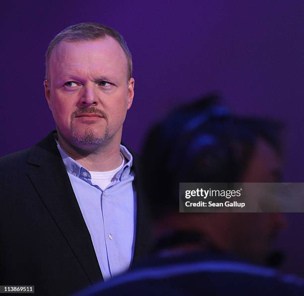 Host Stefan Raab attends a dress rehearsal the day before the first semi-finals of the Eurovision Song Contest 2011 on May 9, 2011 in Duesseldorf,...