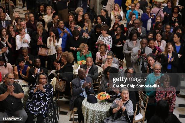 Members of Congress, guests and family members attend an event honoring NASA's 'Hidden Figures,' African-American women mathematicians who helped the...