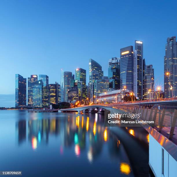 skyline van singapore - singapore stockfoto's en -beelden