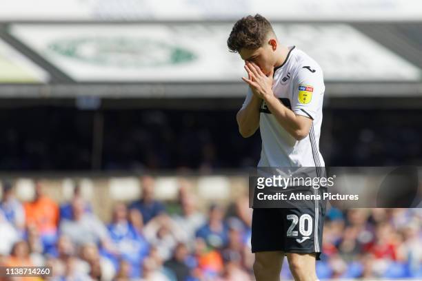 Daniel James of Swansea City shows his disappointment after failing to score during the Sky Bet Championship match between Ipswich Town an Swansea...