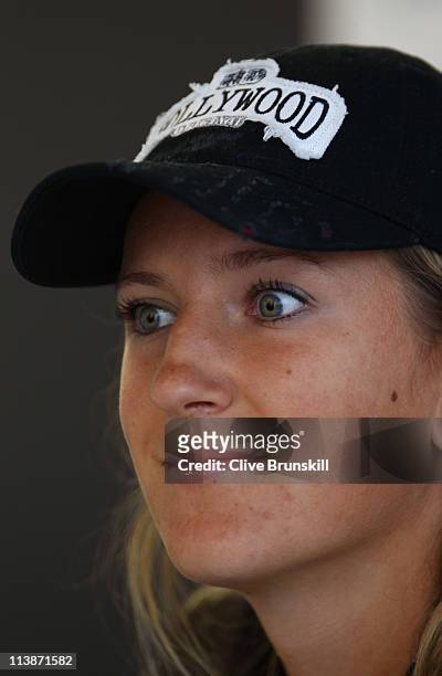 Victoria Azarenka of Belarus answers questions at the WTA access all hour session during day two of the Internazoinali BNL D'Italia at the Foro...
