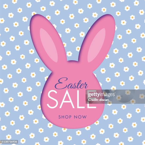 easter sale background with bunny rabbit frame. daisy pattern. - easter pattern stock illustrations
