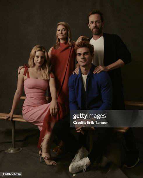 Actors Lili Reinhart, Mädchen Amick, KJ Apa and Luke Perry, from 'Riverdale' are photographed for Vulture on October 7, 2018 in New York City.