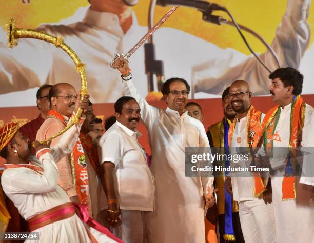 Shiv Sena Party Chief Uddhav Thackeray, BJP ally and Republican Party of India President Ramdas Athawale and Mumbai South Central MP Rahul Shewale...