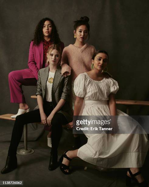 Actresses Allegra Acosta, Lyrica Okano, Ariela Barer and Virginia Gardner, from 'Runaways' are photographed for Vulture on October 5, 2018 in New...