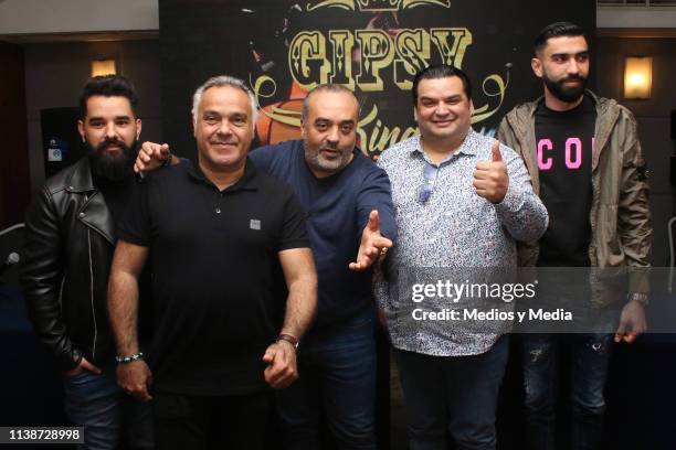 Kakou Reyes, Andre Reyes y Chico Castillo, Mario Reyes and Eduardo Fuentes pose during a press conference of the Spanish flamenco band Gipsy Kings at...