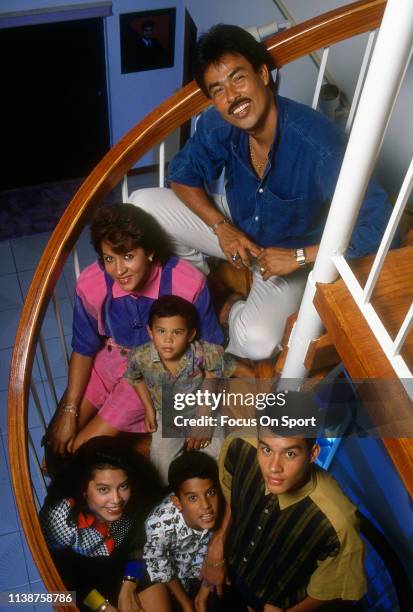 Dennis Martinez of the Montreal Expos at home with his family circa 1992. Martinez played for the Expos from 1986-93.