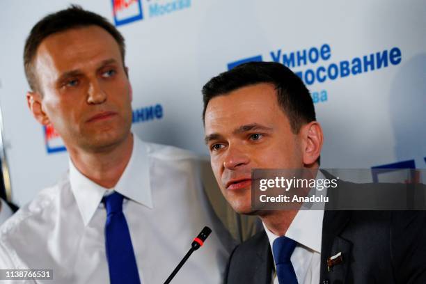 Russian opposition leader Alexei Navalny with his supporters, held a public meeting with independent candidate Russian opposition activist Ilya...