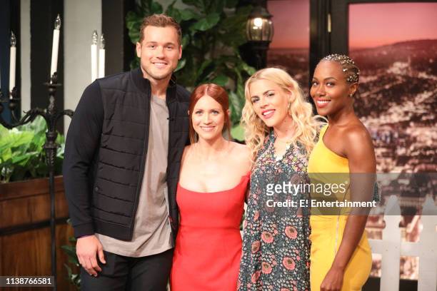 Episode 1087 -- Pictured: Surprise guest Colton Underwood, guest Brittany Snow, host Busy Philipps, and guest DeWanda Wise on the set of Busy Tonight...