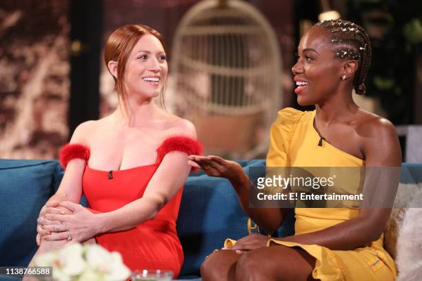 Episode 1087 -- Pictured: Guest Brittany Snow and guest DeWanda Wise on the set of Busy Tonight --