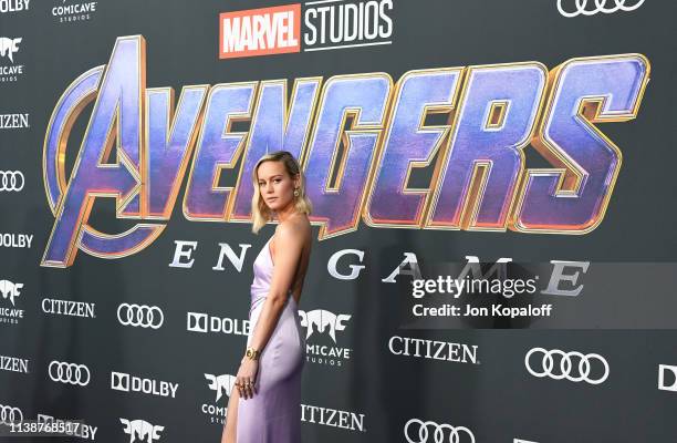 Brie Larson attends the world premiere of Walt Disney Studios Motion Pictures "Avengers: Endgame" at the Los Angeles Convention Center on April 22,...