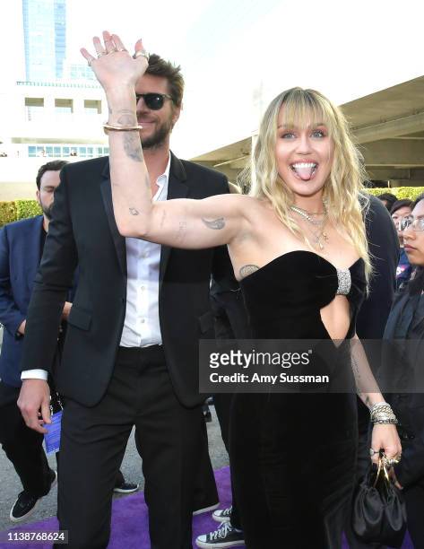 Liam Hemsworth and Miley Cyrus attend the world premiere of Walt Disney Studios Motion Pictures "Avengers: Endgame" at the Los Angeles Convention...