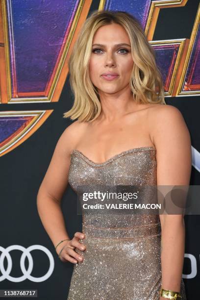 Actress Scarlett Johansson arrives for the World premiere of Marvel Studios' "Avengers: Endgame" at the Los Angeles Convention Center on April 22,...